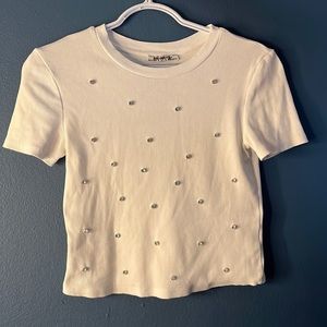 ZARA white basic top with rhinestones